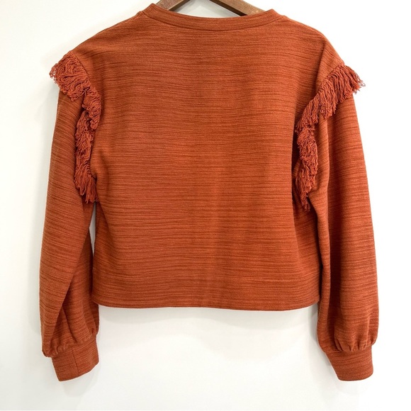 Saylor v-neck cardigan sweater burnt orange fringe accents size medium - Picture 2 of 10